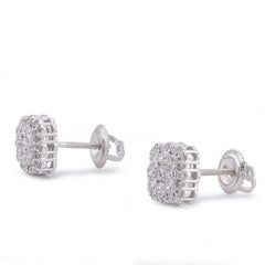 14k White Gold Square Shape Cluster Lab Diamond 0.62CTW Men Women Earrings 2gm Stud
