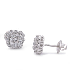 14k White Gold Square Shape Cluster Lab Diamond 0.62CTW Men Women Earrings 2gm Stud