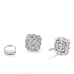 14k White Gold Square Shape Cluster Lab Diamond 0.62CTW Men Women Earrings 2gm Stud
