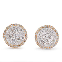 14k Yellow Gold 2CTW Natural Diamond Halo Flower Cluster Round Shape Earrings 3.2gms Studs