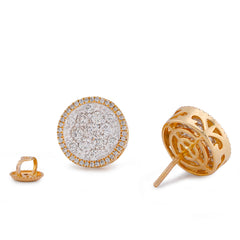 14k Yellow Gold 2CTW Natural Diamond Halo Flower Cluster Round Shape Earrings 3.2gms Studs