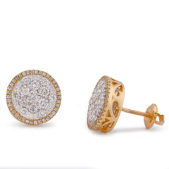 14k Yellow Gold 2CTW Natural Diamond Halo Flower Cluster Round Shape Earrings 3.2gms Studs