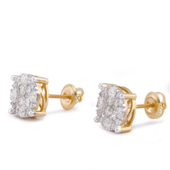 10k Yelow Gold 1.52CTW Natural Diamond 4-Diamond Centre Halo Earrings 3.4gms Studs