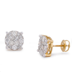 10k Yelow Gold 1.52CTW Natural Diamond 4-Diamond Centre Halo Earrings 3.4gms Studs