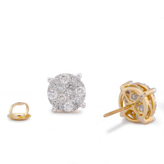 10k Yelow Gold 1.52CTW Natural Diamond 4-Diamond Centre Halo Earrings 3.4gms Studs