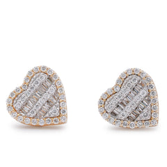 Womens 10k Yellow Gold 1CTW Natural Diamond Heart Shape Halo Earrings 3.4gms Studs