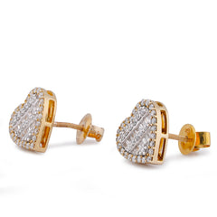 Womens 10k Yellow Gold 1CTW Natural Diamond Heart Shape Halo Earrings 3.4gms Studs