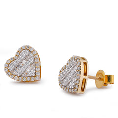 Womens 10k Yellow Gold 1CTW Natural Diamond Heart Shape Halo Earrings 3.4gms Studs