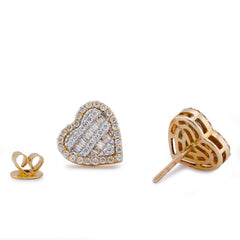 Womens 10k Yellow Gold 1CTW Natural Diamond Heart Shape Halo Earrings 3.4gms Studs