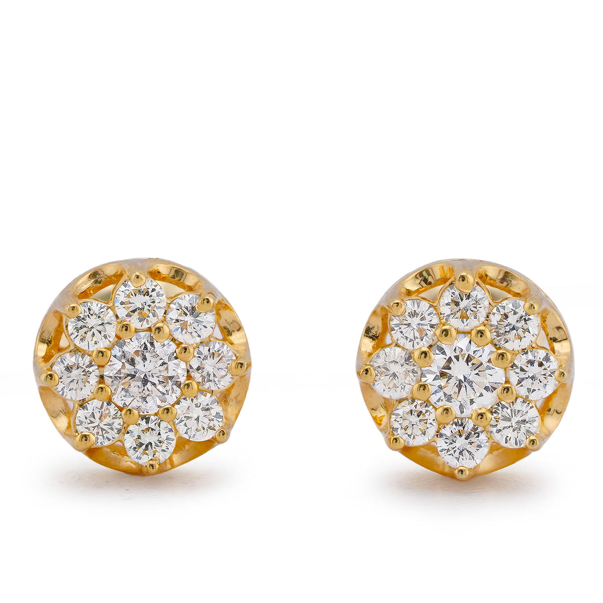 10k Yellow Gold 0.76CTW Flower Natural Diamond Mens Womens Earrings 2.4gms Studs