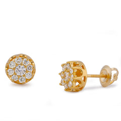 10k Yellow Gold 0.76CTW Flower Natural Diamond Mens Womens Earrings 2.4gms Studs
