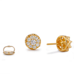 10k Yellow Gold 0.76CTW Flower Natural Diamond Mens Womens Earrings 2.4gms Studs