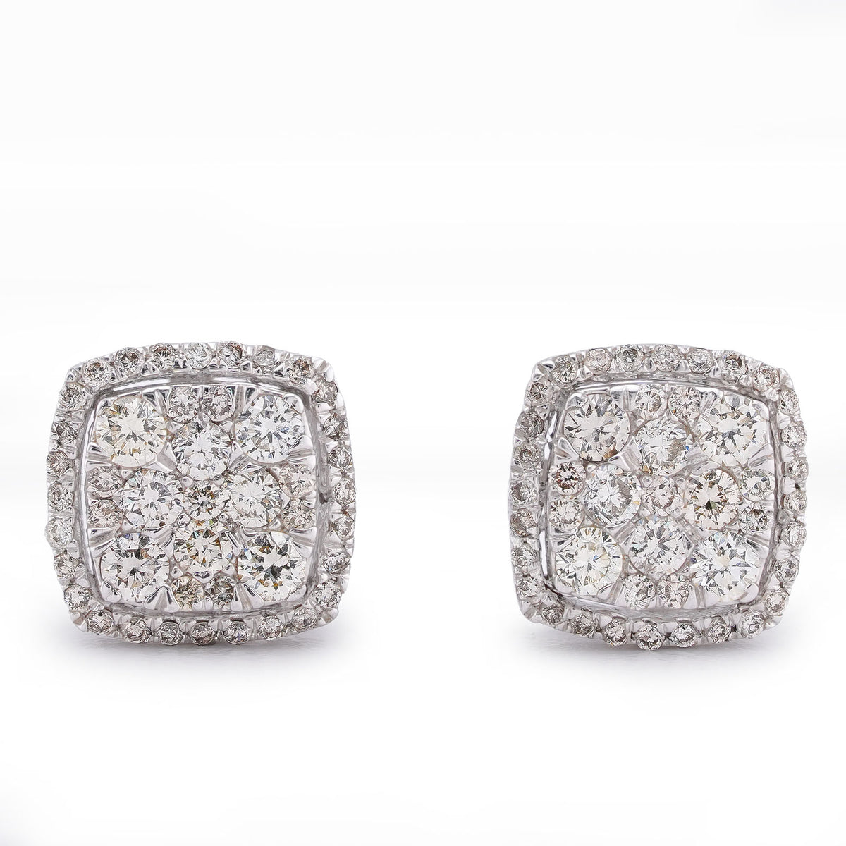 10k White Gold 1.80CTW Natural 7 Diamond Flower Side Diamond Unisex Earrings 4gms Studs