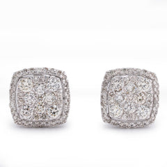 10k White Gold 1.80CTW Natural 7 Diamond Flower Side Diamond Unisex Earrings 4gms Studs