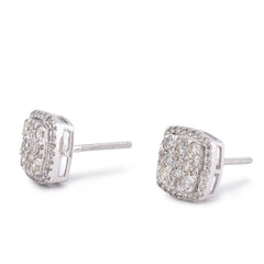 10k White Gold 1.80CTW Natural 7 Diamond Flower Side Diamond Unisex Earrings 4gms Studs