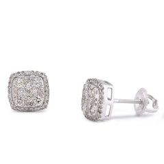 10k White Gold 1.80CTW Natural 7 Diamond Flower Side Diamond Unisex Earrings 4gms Studs