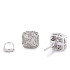 10k White Gold 1.80CTW Natural 7 Diamond Flower Side Diamond Unisex Earrings 4gms Studs