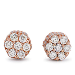 10k Rose Gold 1.80CTW Natural 7 Diamond Flower Side Diamond Men Women Earrings 4gms Studs
