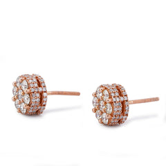10k Rose Gold 1.80CTW Natural 7 Diamond Flower Side Diamond Men Women Earrings 4gms Studs