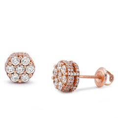 10k Rose Gold 1.80CTW Natural 7 Diamond Flower Side Diamond Men Women Earrings 4gms Studs