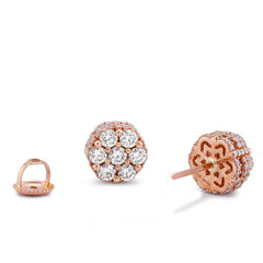 10k Rose Gold 1.80CTW Natural 7 Diamond Flower Side Diamond Men Women Earrings 4gms Studs