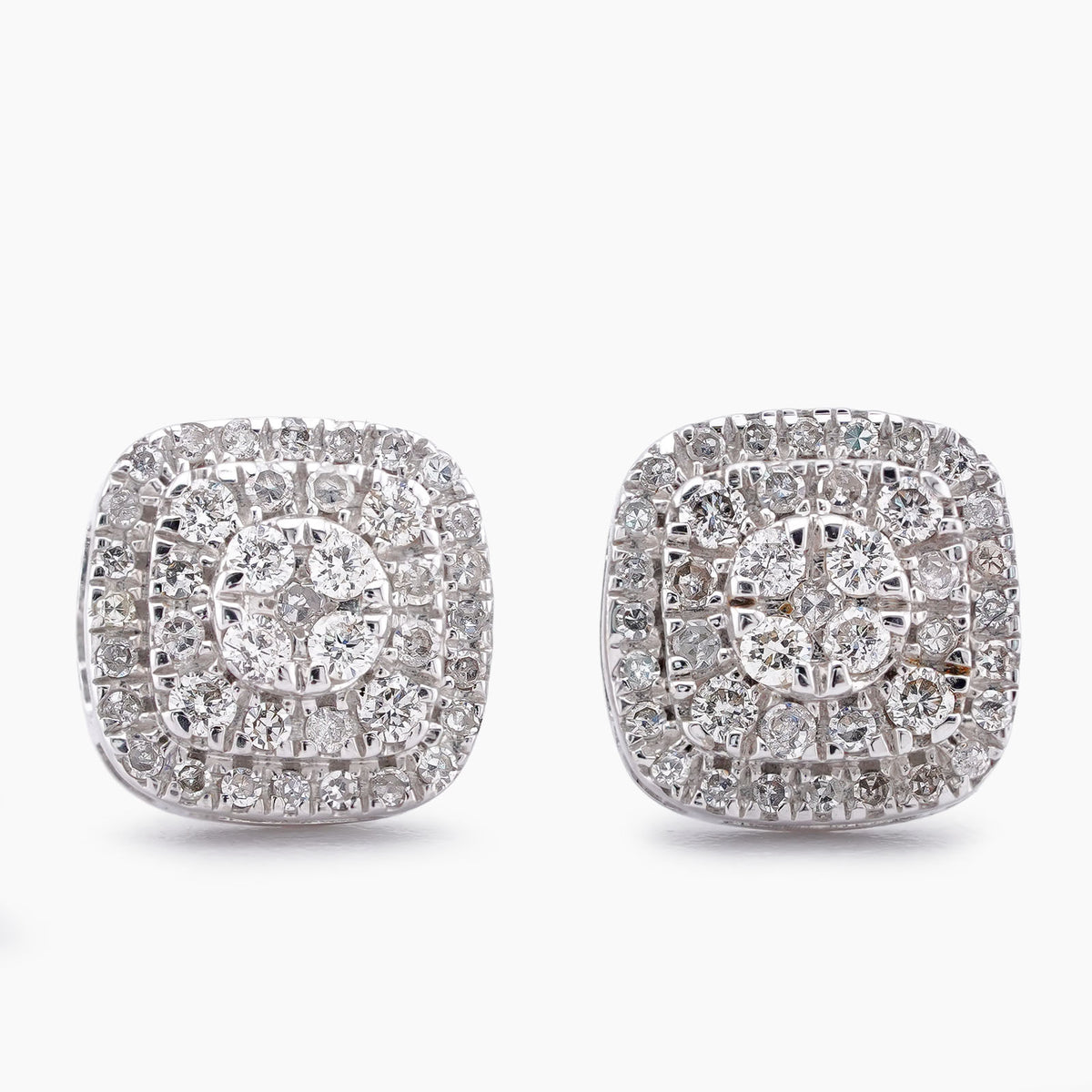 10k White Gold 0.50CTW Natural Diamond Square Shape Multi-Level Unisex Earrings 2gms Studs