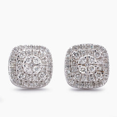 10k White Gold 0.50CTW Natural Diamond Square Shape Multi-Level Unisex Earrings 2gms Studs