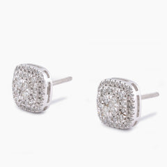 10k White Gold 0.50CTW Natural Diamond Square Shape Multi-Level Unisex Earrings 2gms Studs