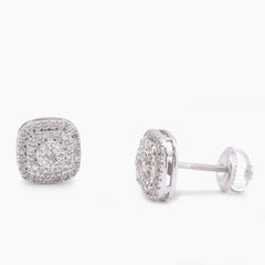 10k White Gold 0.50CTW Natural Diamond Square Shape Multi-Level Unisex Earrings 2gms Studs