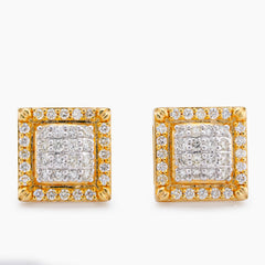 10k Yellow Gold 0.74CTW Natural Diamond Square Shape Bulge Round Top Earrings 4gms Studs