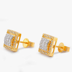 10k Yellow Gold 0.74CTW Natural Diamond Square Shape Bulge Round Top Earrings 4gms Studs