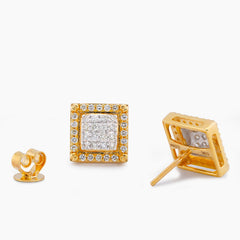 10k Yellow Gold 0.74CTW Natural Diamond Square Shape Bulge Round Top Earrings 4gms Studs