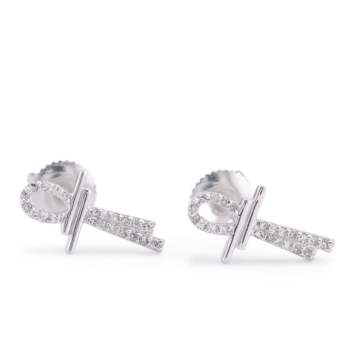 10k White Gold 0.125CTW Natural Diamond Ankh Cross Men Women Earrings 1.1gms