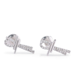 10k White Gold 0.125CTW Natural Diamond Ankh Cross Men Women Earrings 1.1gms