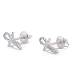 10k White Gold 0.125CTW Natural Diamond Ankh Cross Men Women Earrings 1.1gms