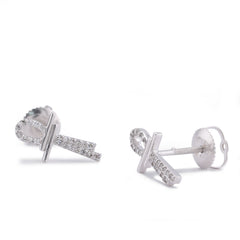 10k White Gold 0.125CTW Natural Diamond Ankh Cross Men Women Earrings 1.1gms