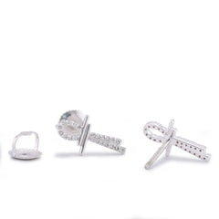 10k White Gold 0.125CTW Natural Diamond Ankh Cross Men Women Earrings 1.1gms