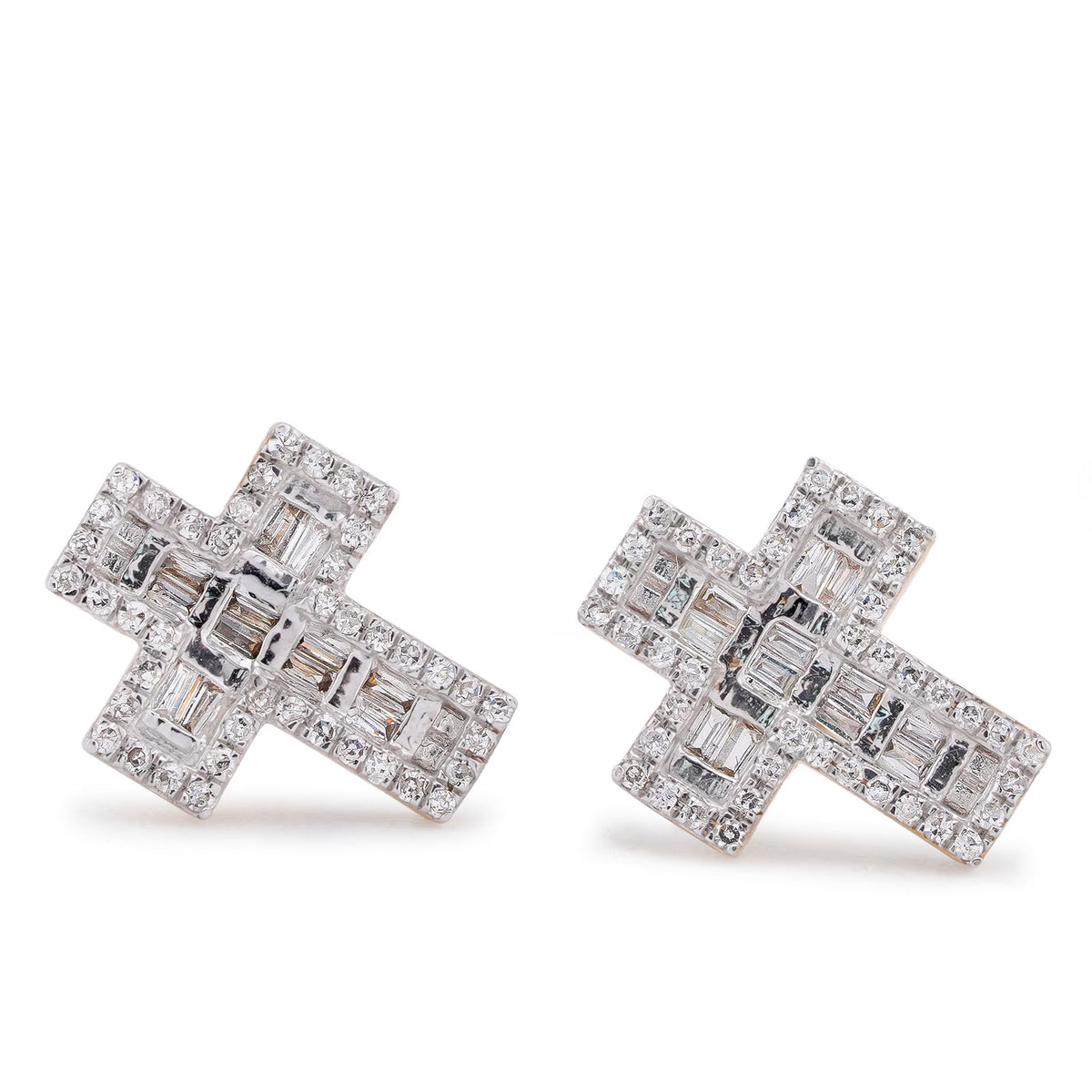 10k Yellow Gold 0.33CTW Natural Diamond Baguette Cross Mens Womens Earring 2.3gms
