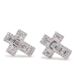 10k Yellow Gold 0.33CTW Natural Diamond Baguette Cross Mens Womens Earring 2.3gms