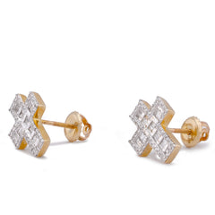 10k Yellow Gold 0.33CTW Natural Diamond Baguette Cross Mens Womens Earring 2.3gms