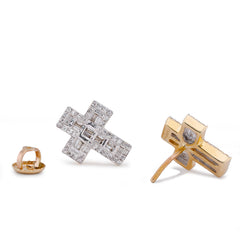 10k Yellow Gold 0.33CTW Natural Diamond Baguette Cross Mens Womens Earring 2.3gms
