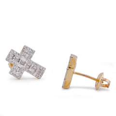 10k Yellow Gold 0.33CTW Natural Diamond Baguette Cross Mens Womens Earring 2.3gms
