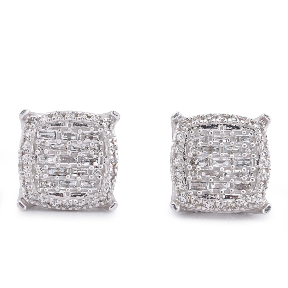 10k White Gold 0.33CTW Square Shape Baguette Centre Halo Natural Diamond Earrings 2.1gms Studs