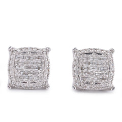 10k White Gold 0.33CTW Square Shape Baguette Centre Halo Natural Diamond Earrings 2.1gms Studs