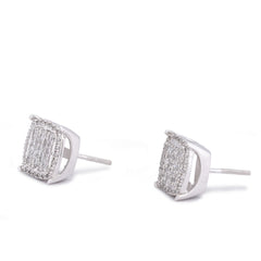 10k White Gold 0.33CTW Square Shape Baguette Centre Halo Natural Diamond Earrings 2.1gms Studs