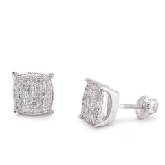 10k White Gold 0.33CTW Square Shape Baguette Centre Halo Natural Diamond Earrings 2.1gms Studs
