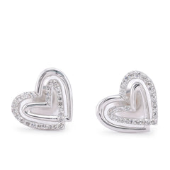 10k White Gold 0.16CTW Natural Diamond Dual Heart Shape Womens Earrings 1.7gms Studs