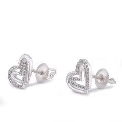 10k White Gold 0.16CTW Natural Diamond Dual Heart Shape Womens Earrings 1.7gms Studs