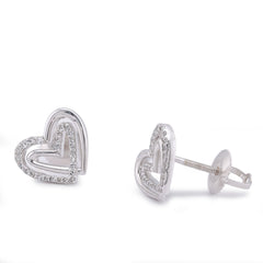 10k White Gold 0.16CTW Natural Diamond Dual Heart Shape Womens Earrings 1.7gms Studs