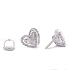 10k White Gold 0.16CTW Natural Diamond Dual Heart Shape Womens Earrings 1.7gms Studs